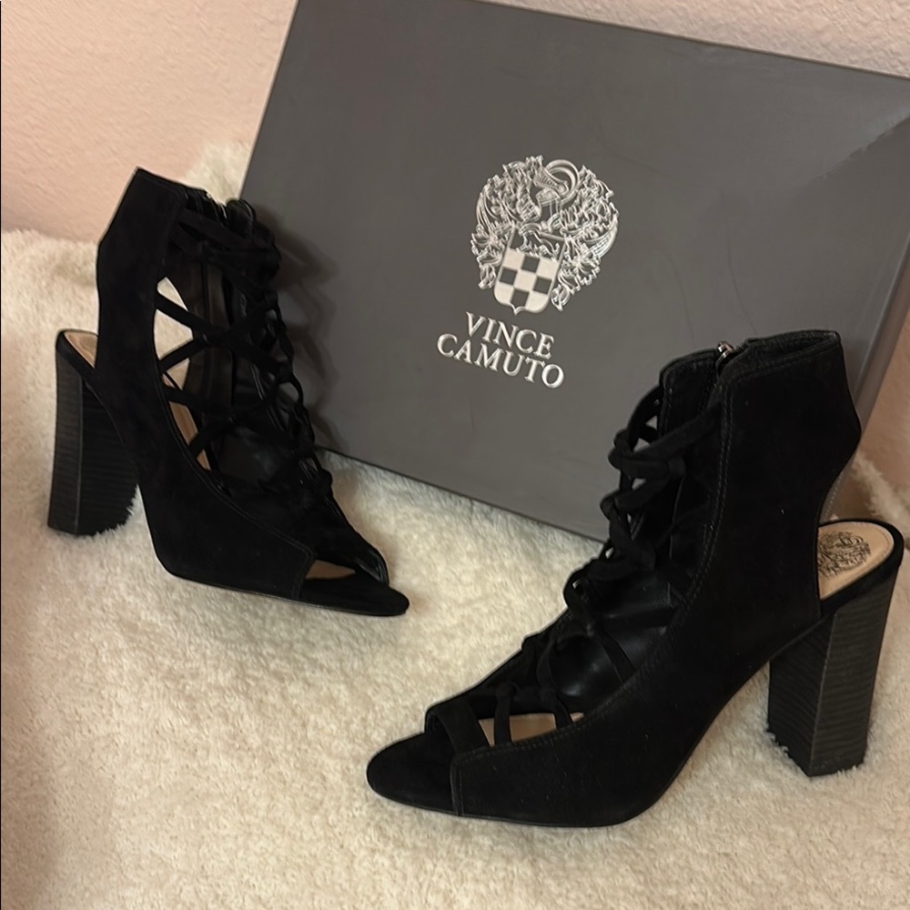 Vince Camuto Black Heeled Boots with Suede Finish